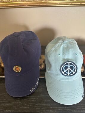 Life Is Good Ladies Hat Bundle!  (1) Navy Sunflower & (1) Aqua Blue Peace